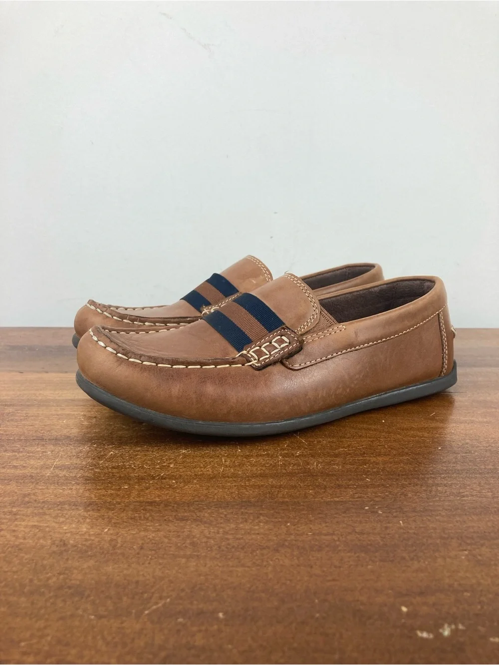 Florsheim Jasper Strap JR Brown Leather Loafers Dress Shoes 16680 Kids 4M.